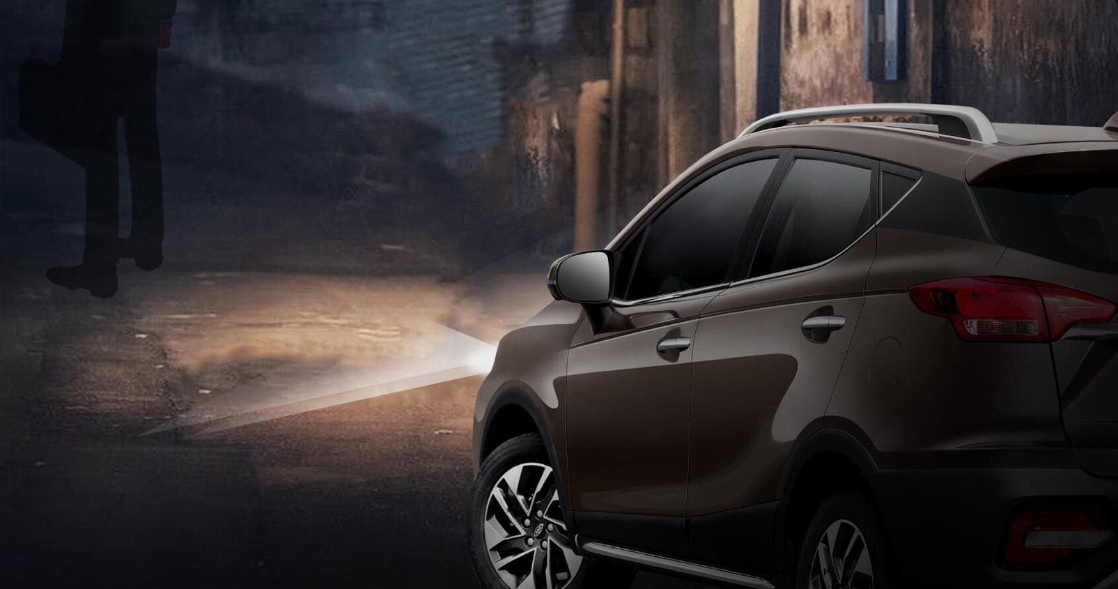 Side view of JAC JS3 Car featuring its bright headlights.